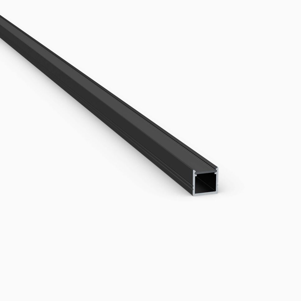 Produktbild vom LED Alu Profil S10 in pulverbeschichtet schwarz mit klarer durchsichtiger Abdeckung