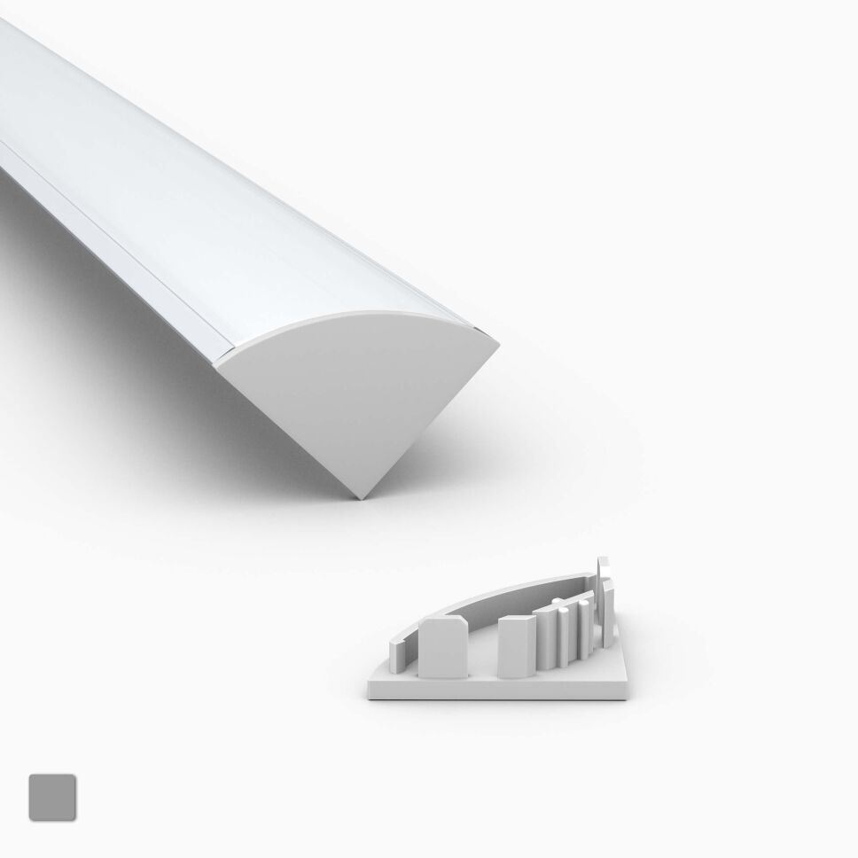 KOPRO-R Endkappe aus grauem Kunststoff, passend für LED Alu Profil KOPRO mit runder Abdeckung