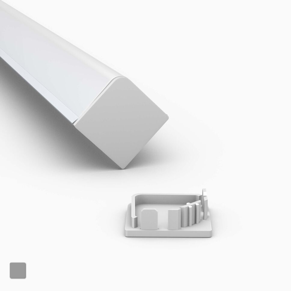 Kunststoff Endkappe in grau, passend für LED ALu Profil KOPRO-E mit eckiger Abdeckung